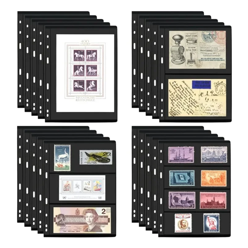 Pages de timbres à 9 trous, 10 pièces, pour Album de timbres, classeur, collecte d'albums, Collection de billets de banque, PVC, feuilles mobiles, 12 modèles