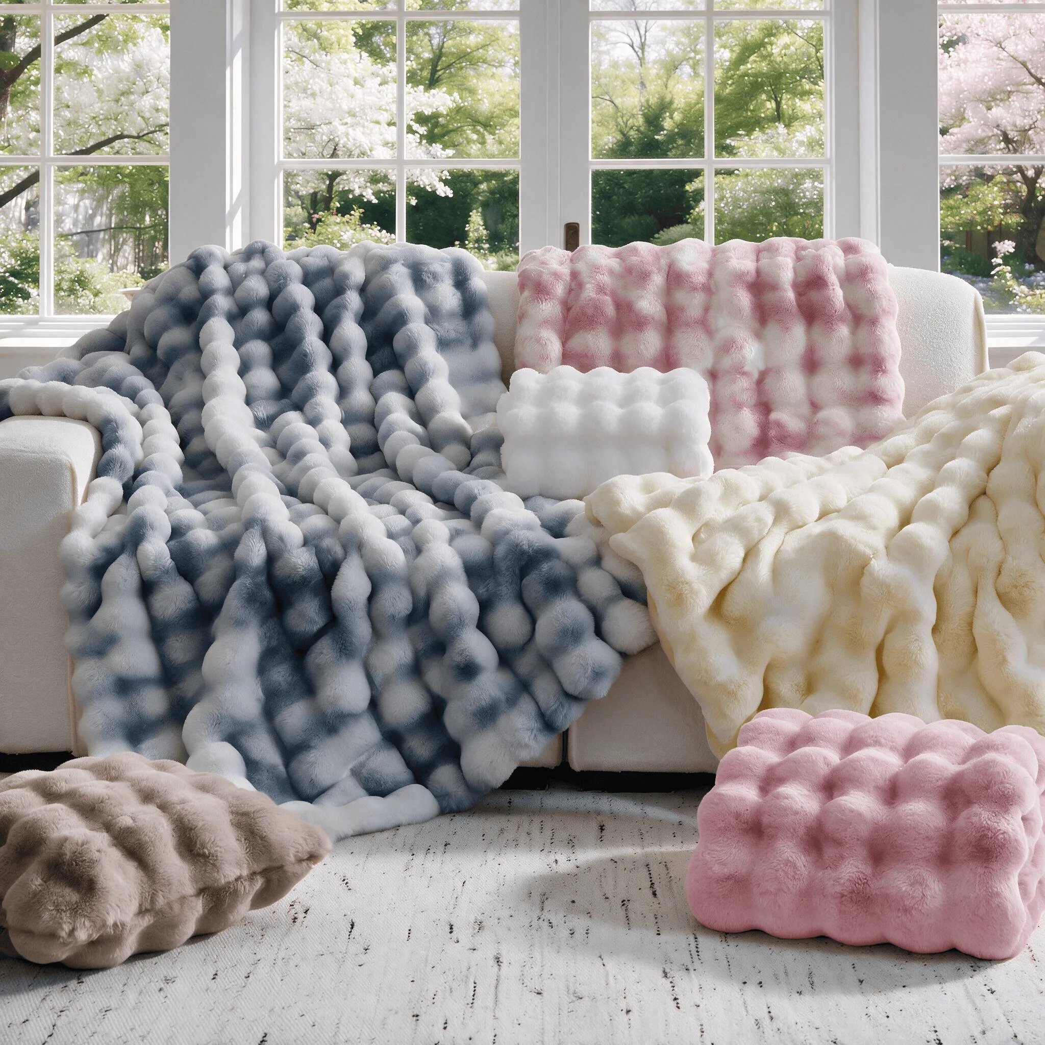 ROSEKIND 1pc Soft Weighted Faux Fur Rabbit Bubble Blanket, 1000GSM, 90*108 Inch, Warm & Thick for Bed, Sofa, Office, Dorm, Camping, Multifunctional & Durable Blanket as Perfect Gift, Available in 10 Color as Stylish Home Decor, All-season Universal