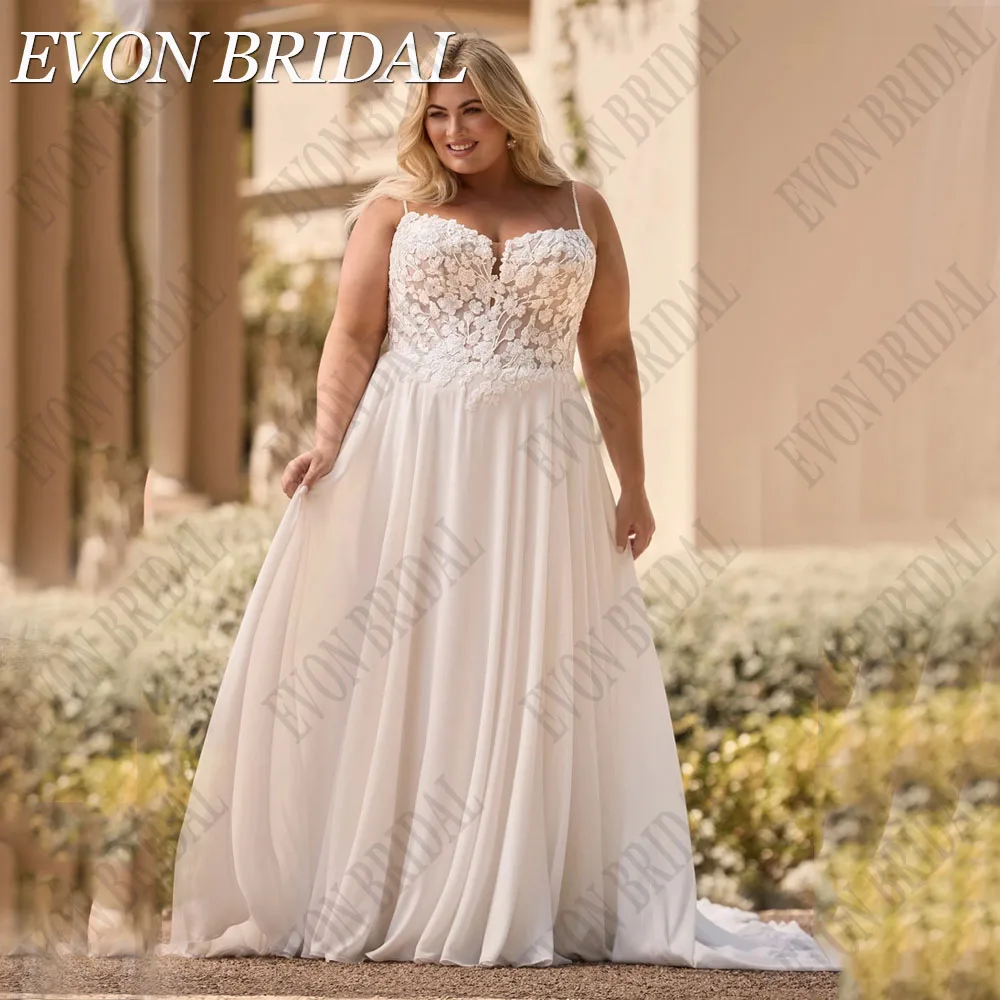 EVON Suknia ślubna dla nowożeńców, elegancka suknia ślubna Plus Size, szyfonowa, linia Appliuqe bez rękawów, suknia ślubna kobiet 2025EVON BRIDAL Dostosowane Eleganckie Plus Size Suknia ślubna Chiffon A Line Appliuqe S