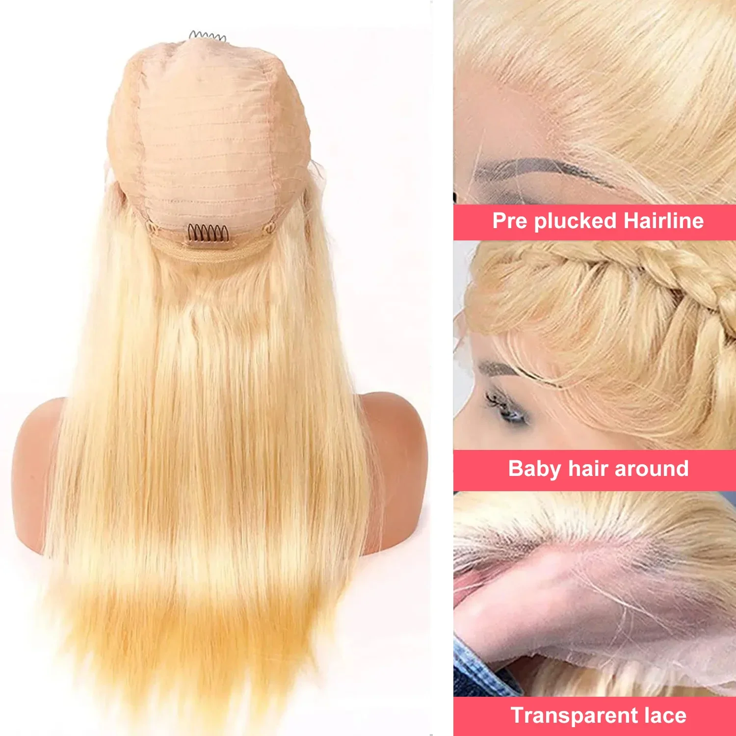 613 Blond Lace Frontal Wig Human Hair Straight 180% Density 13x6 HD Transparent Lace Front Wigs Lace Frontal Wig For Women 13x4