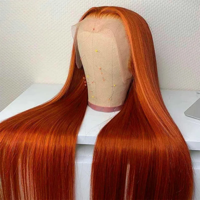 30 36 Inch Ginger Orange Bone Straight 13x6 HD Lace Frontal Human Hair Wig 200% Brazilian Transparent Lace Front Wigs For Women