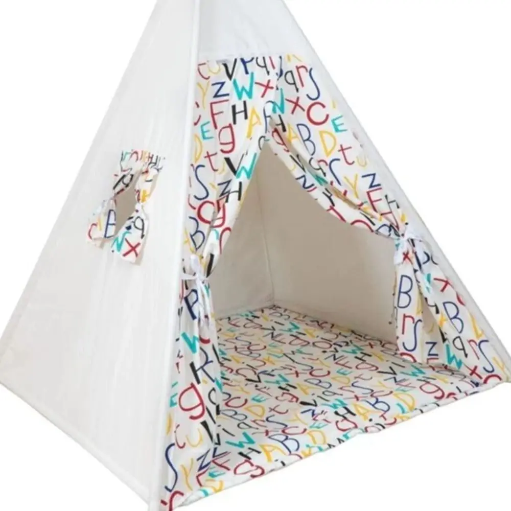 Wood Kızıldereli Cushioned Kids Play Tent 100% Cotton Portable Leisure House Baby Room Decor Girls Boys White