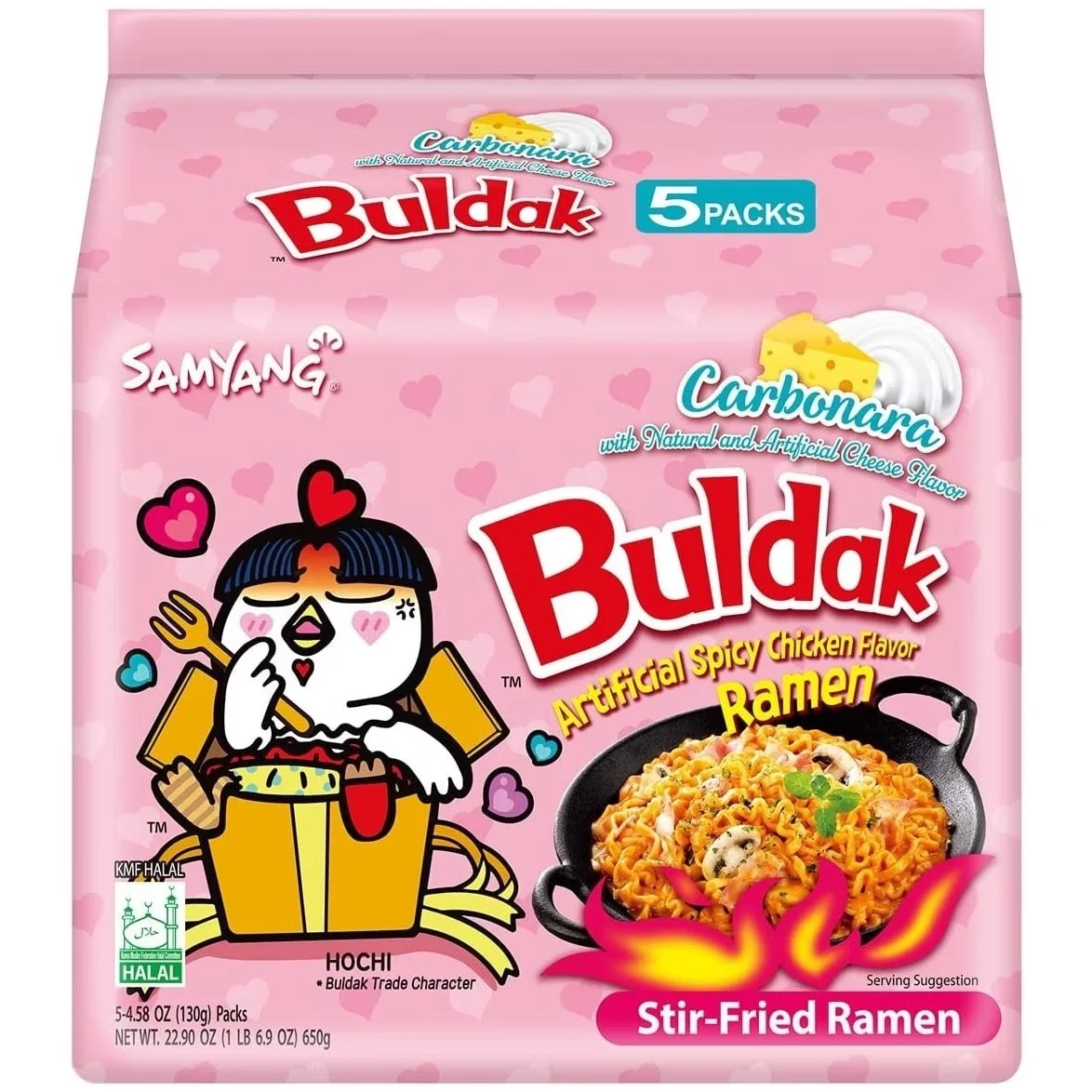 Nouilles Samyang Buldak Carbonara, Nouilles instantanées Coréennes, Noodles, Saveur Carbonara, Carbo flavor Noodles 5x130g