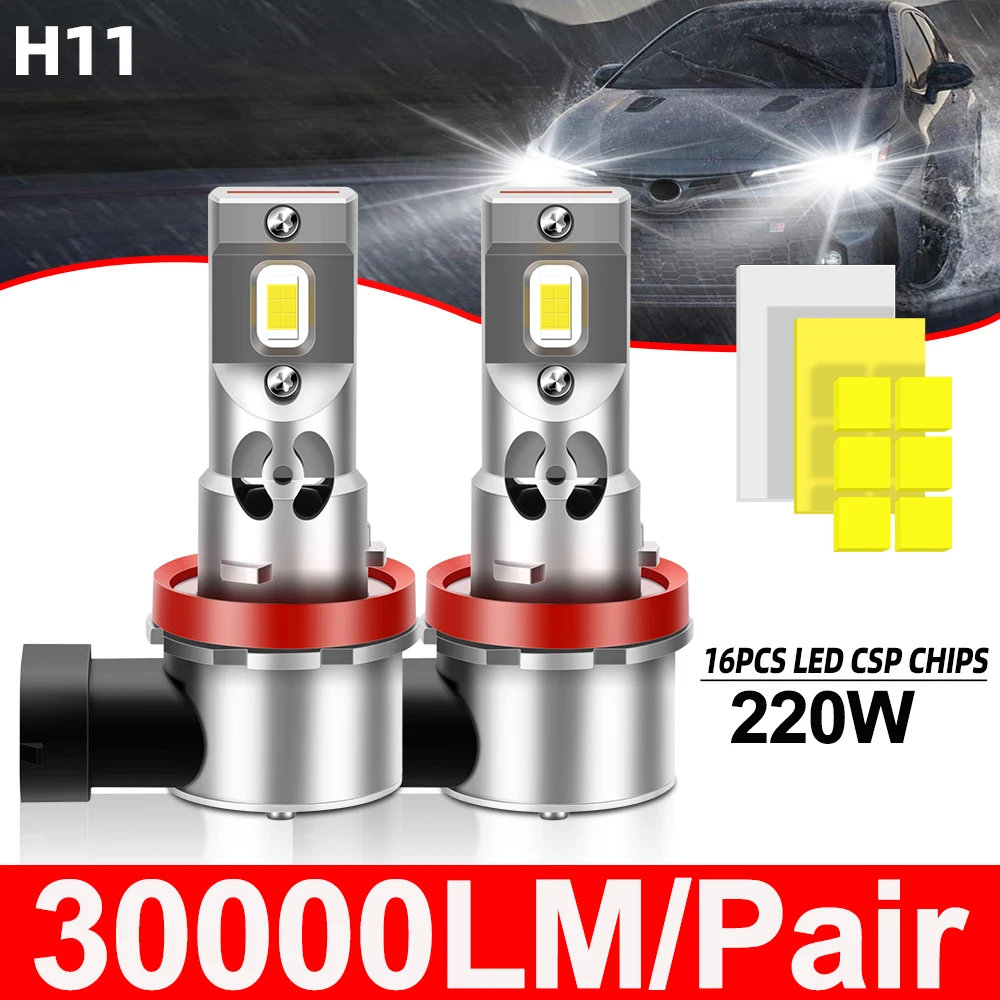 

2PCS H11 LED Headlight 220W 3570 CSP 6000K Wireless Auto light bulbs with fan DC12V 3570 CSP Chips Headlamp Built in Drive