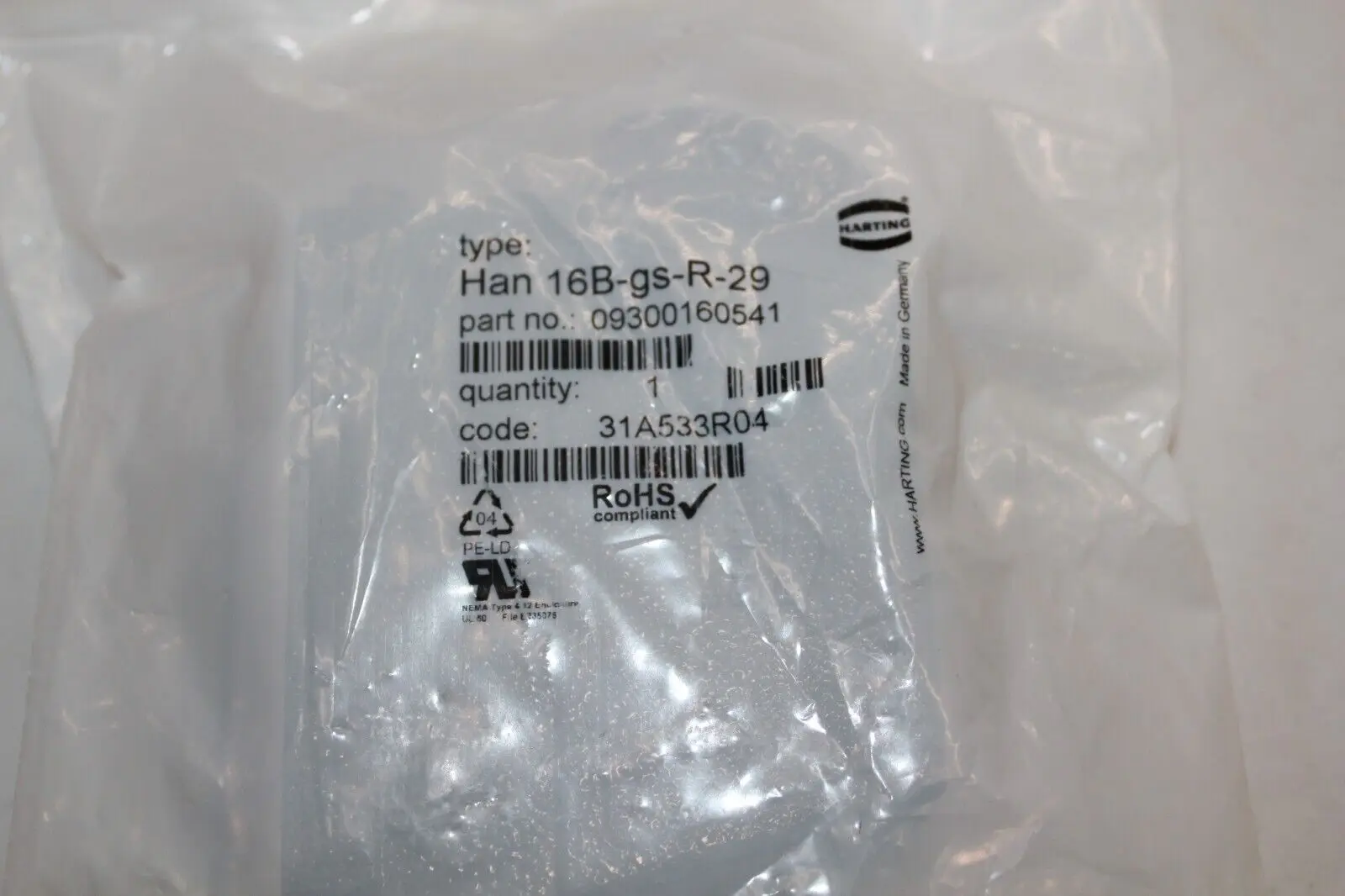 Harting HAN 16B-GS-R-29 Connector 09300160541 – Heavy-Duty Industrial Connector for Secure Connections