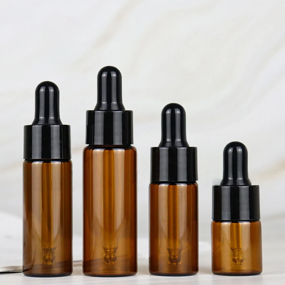 50 stuks, 100 stuks 5 ml 10 ml 15 ml 20 ml Amber Glazen Druppelflesje Potten Flesjes met Pipet Voor Cosmetische Parfum Essentiële Olie Flessen - afbeelding 2