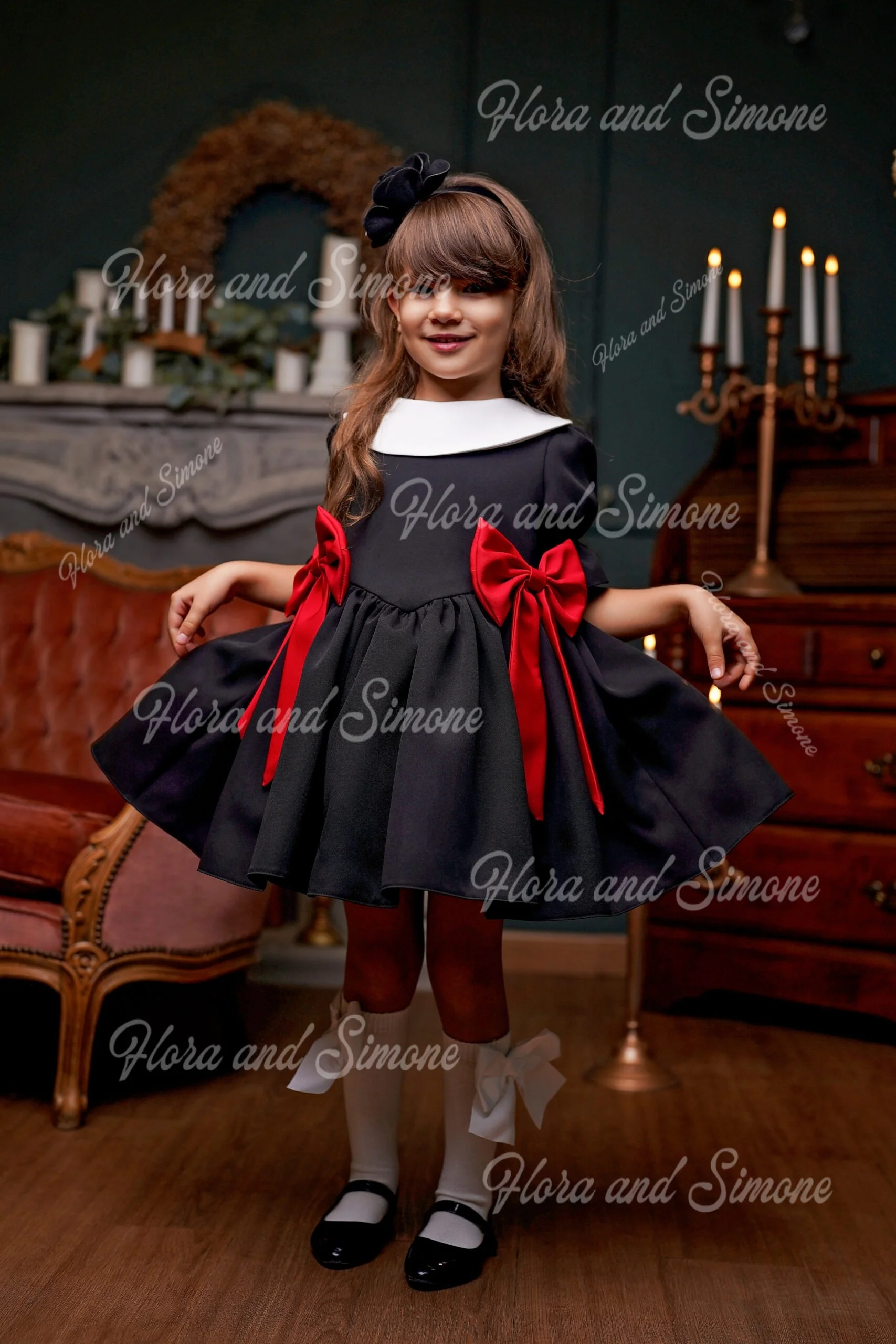 Decoración de lazo personalizada, elegante vestido de niña de flores con mangas abullonadas para ceremonias de boda, recuerdos formales, celebraciones navideñas