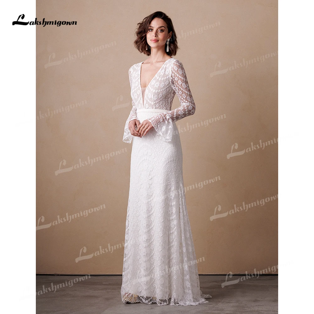 Lakshmigown Full Lace Flare Sleeve Sexy Mermaid Wedding Dress For Women 2025 Boho Bridal Gown vestidos de novia robe de mariée