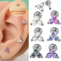 1PC Triangle Zircon Labret Studs Earring Internal Threaded Opal Tragus Cartilage Piercing Jewelry