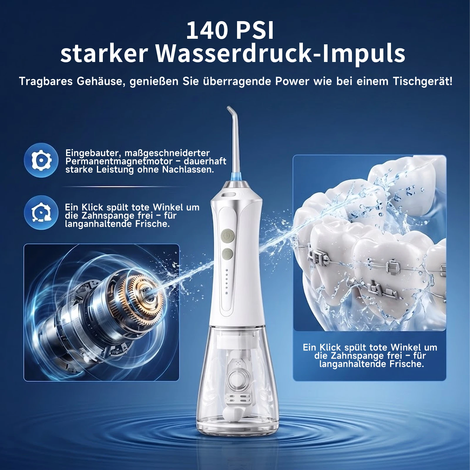 H2ofloss Kabellose Munddusche Tragbares Zahnreinigungsgerät 300ml 5 Modi 5 Düsen IPX7 Wasserdicht Typ-C Wiederaufladbar 2500mAh 60 Tage Akku für Zuhause Reise Tiefenreinigung & Tägliche Mundpflege