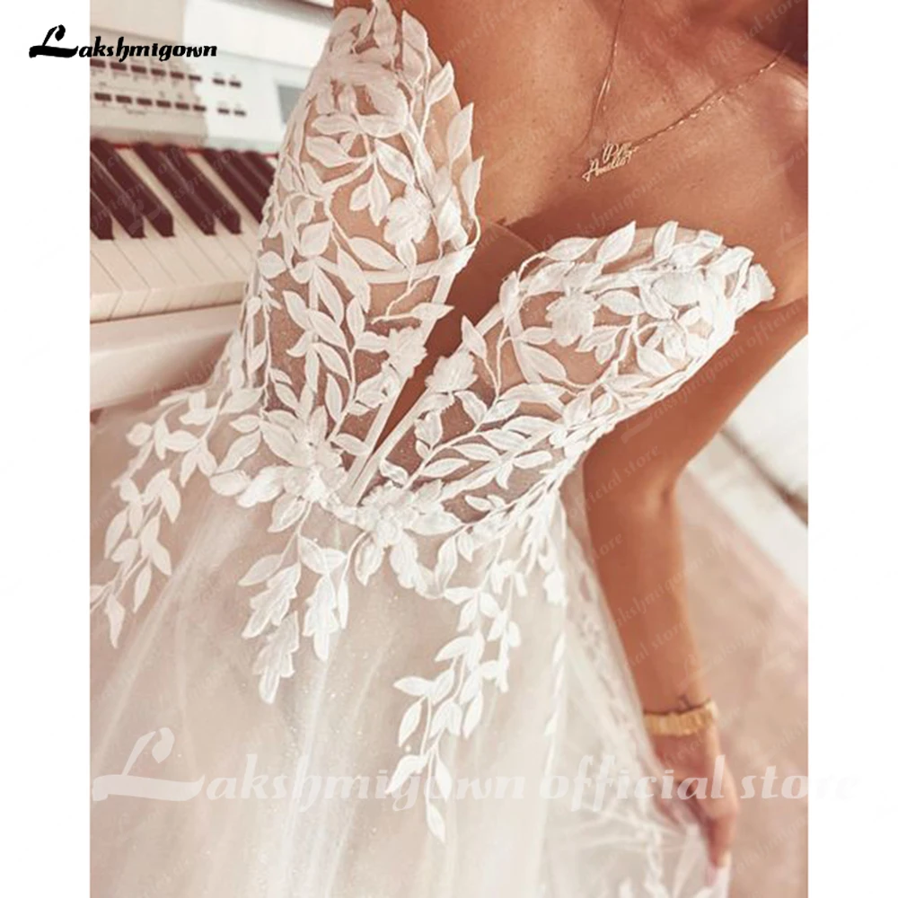 Yanshmigown-Robe de mariée bohème en dentelle avec appliques chérie, ligne A scintillante, robe de mariée pour les patients de mariage civil sur la plage, quel que soit personnalisé