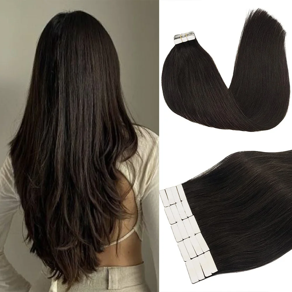 Tape In Hair Extensions Menselijk Haar Zwart Vrouwen Rechte Tape In Extensions Menselijk Haar Licht Onzichtbare Huid Inslag Dubbelzijdig