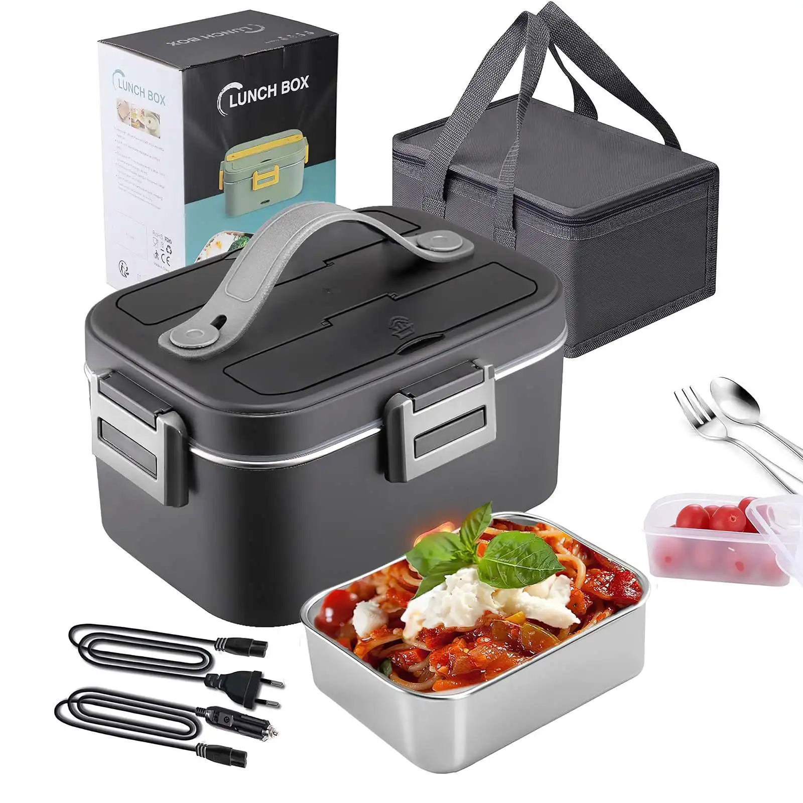 1.5L-2.5L 60W-90W Elektrische Verwarming Lunchbox 12/220V Roestvrijstalen Voering Draagbare Voedselverwarmer Bento Box Voedselcontainer voor Auto