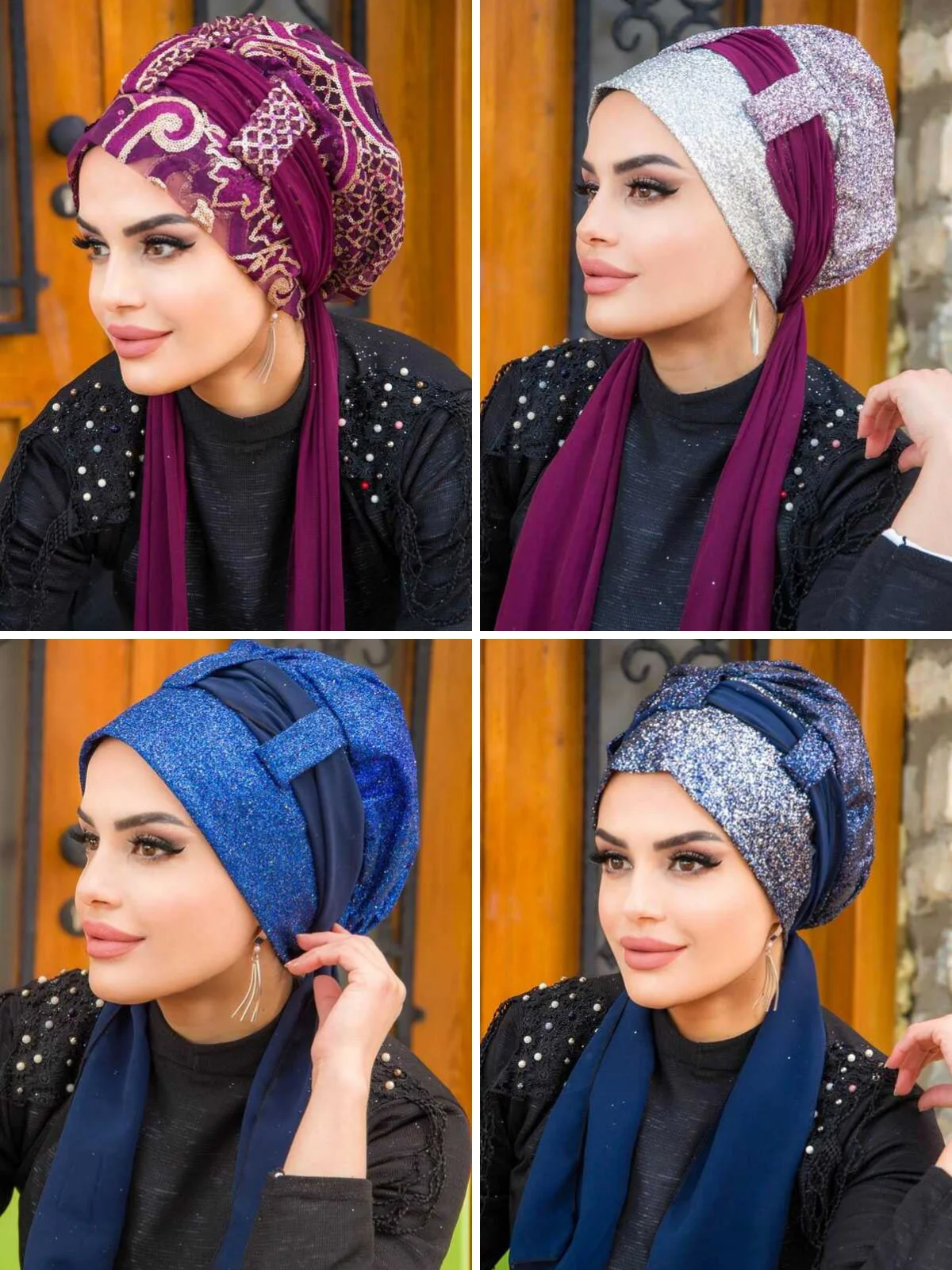 Evening Dress Bonnet with Scarf, Turban Scarf Hijab Clothing Muslim Fashion Casual Shawl Modern and Stylish Women