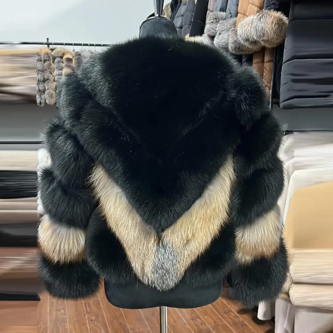 Women's Real Fox Fur Coat Round Collar High Quality Woman Natural Fox Fur Jacket Winter Fashion Short Fur Overcoats Luxury