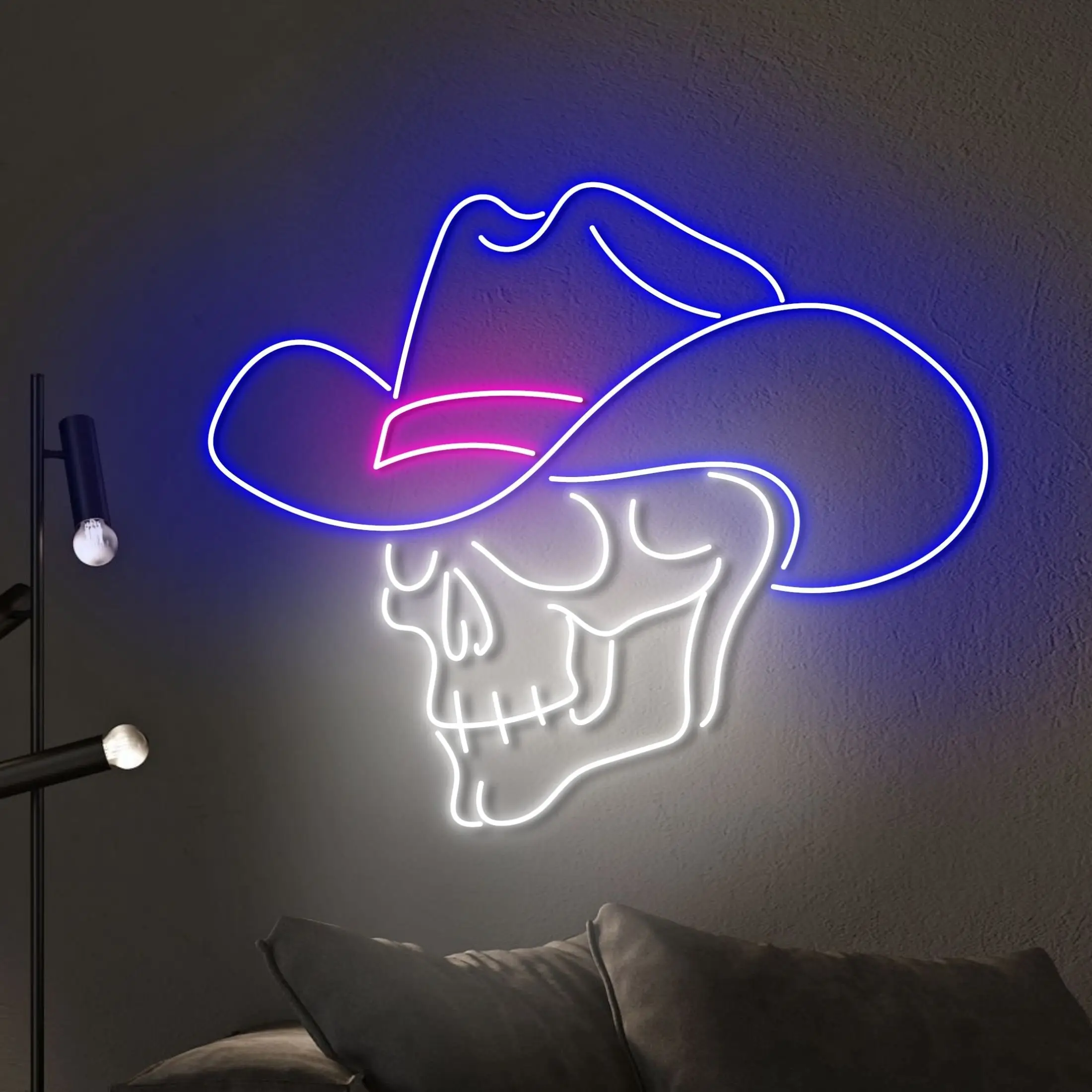 Cowboy Skull Neon Sign Wall Art Decor Western Neon Wall Neon Country Living Room House Home Wall Decor Bar Beer Sign