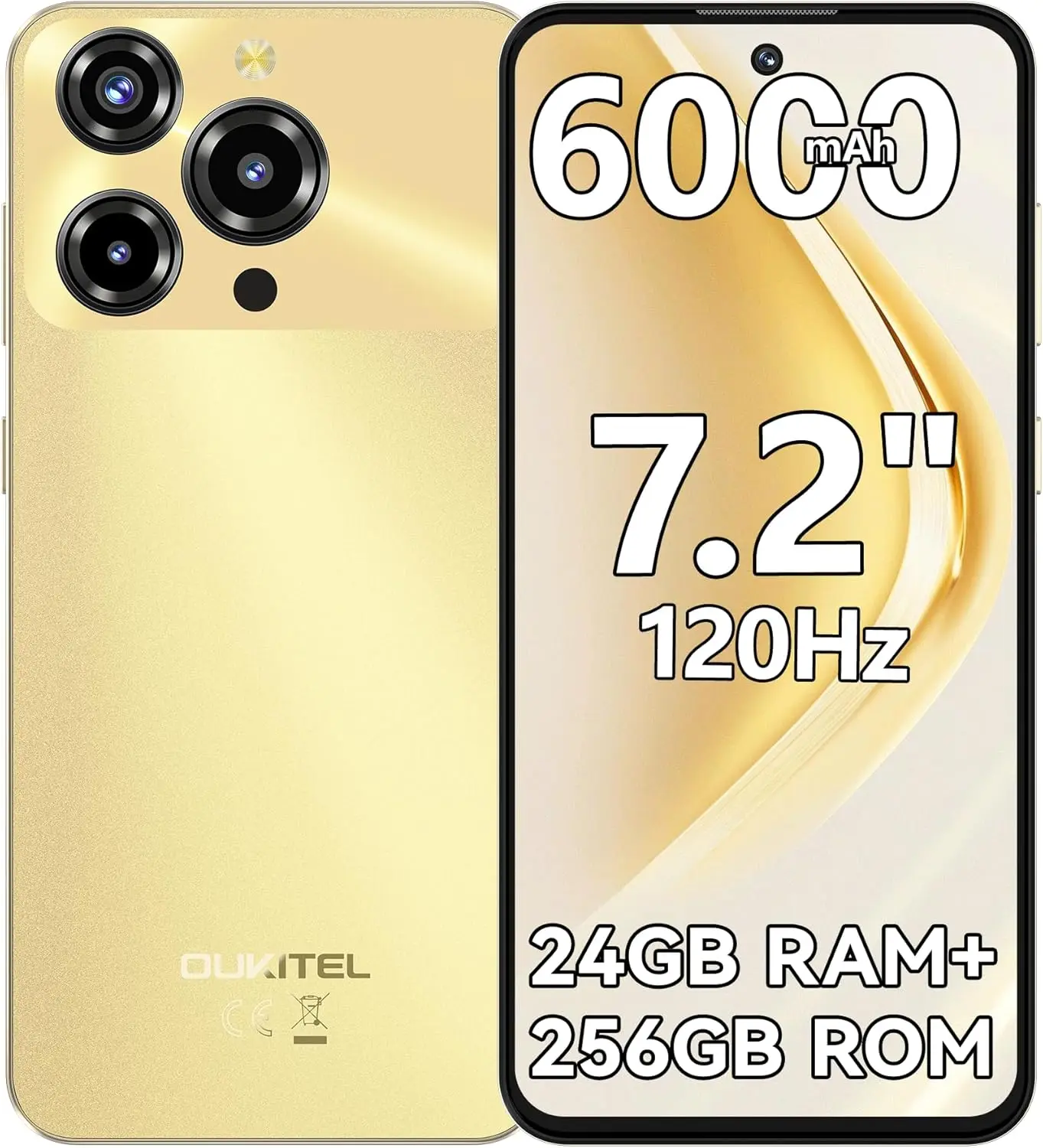Téléphones portables débloqués OUKITEL C69 5G [2025], Smartphone Android 15, 24 Go de RAM + 256 Go de ROM/1 To, 6000 mAh, Écran HD+ 7,2 pouces 120 Hz