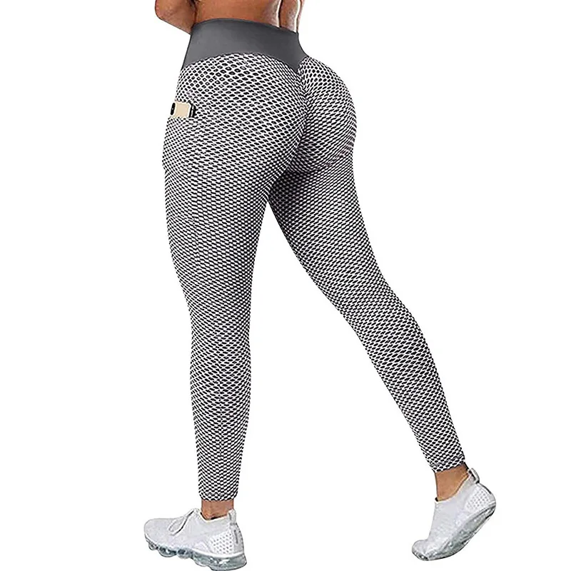 Krisnanas High-Waisted Pocket Hip Lift Solid Color Fitness Yoga Leggings with Fitness Sports