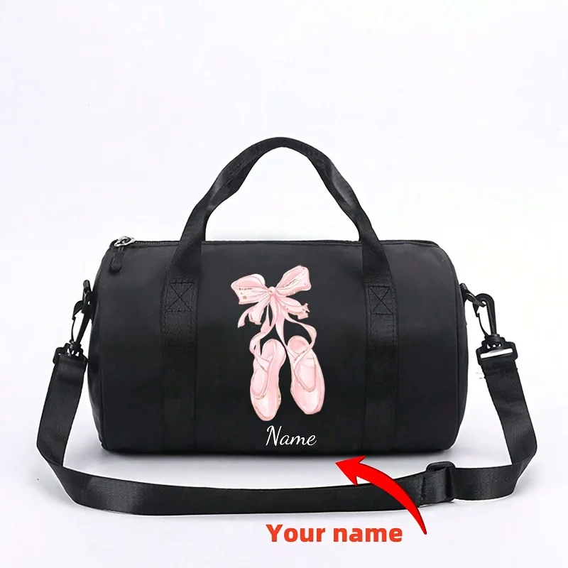 1pc Customized Personalized Name Duffel Bag | Cartoon Beautiful Bowknot Ballet Shoes Print, Outdoor Travel Nylon