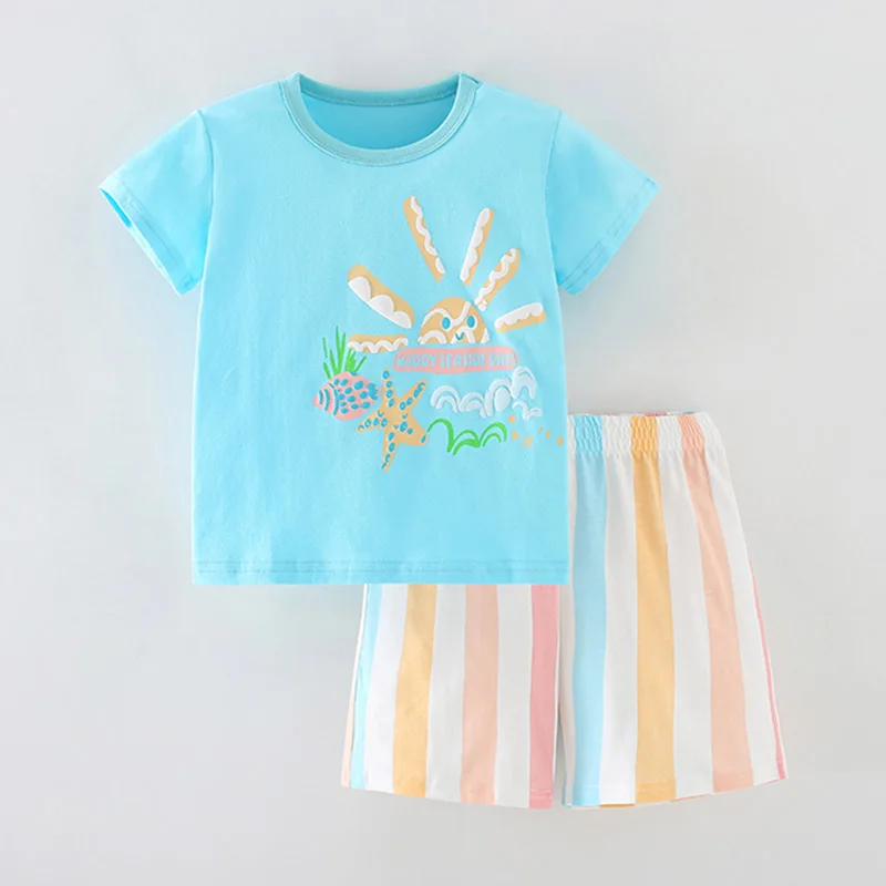 

1-8 Years Kids Children Clothing Suit 2024 Summer 100% Combed Cotton t-shirt Shorts Sports Outfit Casual Baby Girls Clothes Sets