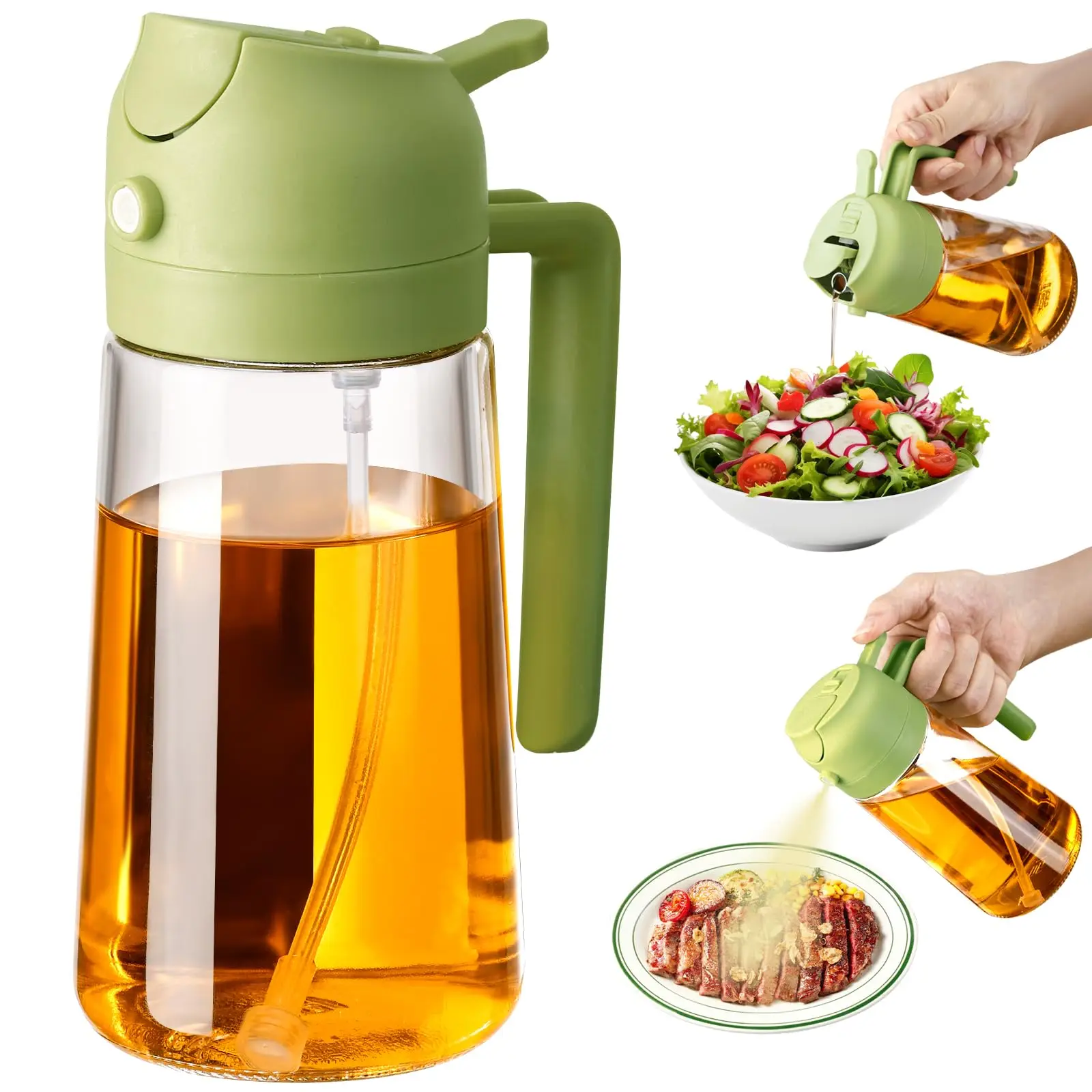 

470ml Oil Dispenser and Oil Sprayer, Glass Olive Oil Pourer for Kitchen, Air Fryer, Cooking, Salad, BBQ