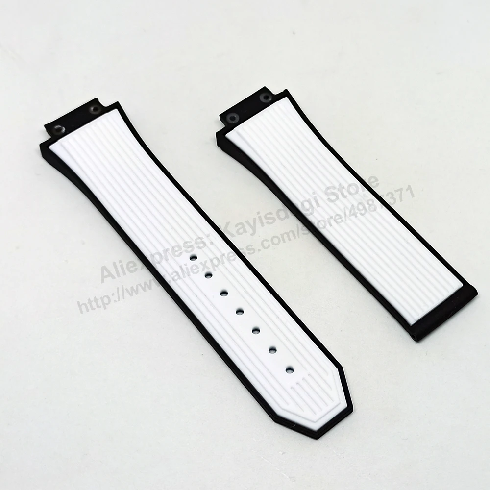 17mm White on Black Replacement Watch Band Strap  Compatible with Hublot Bigbang 42mm