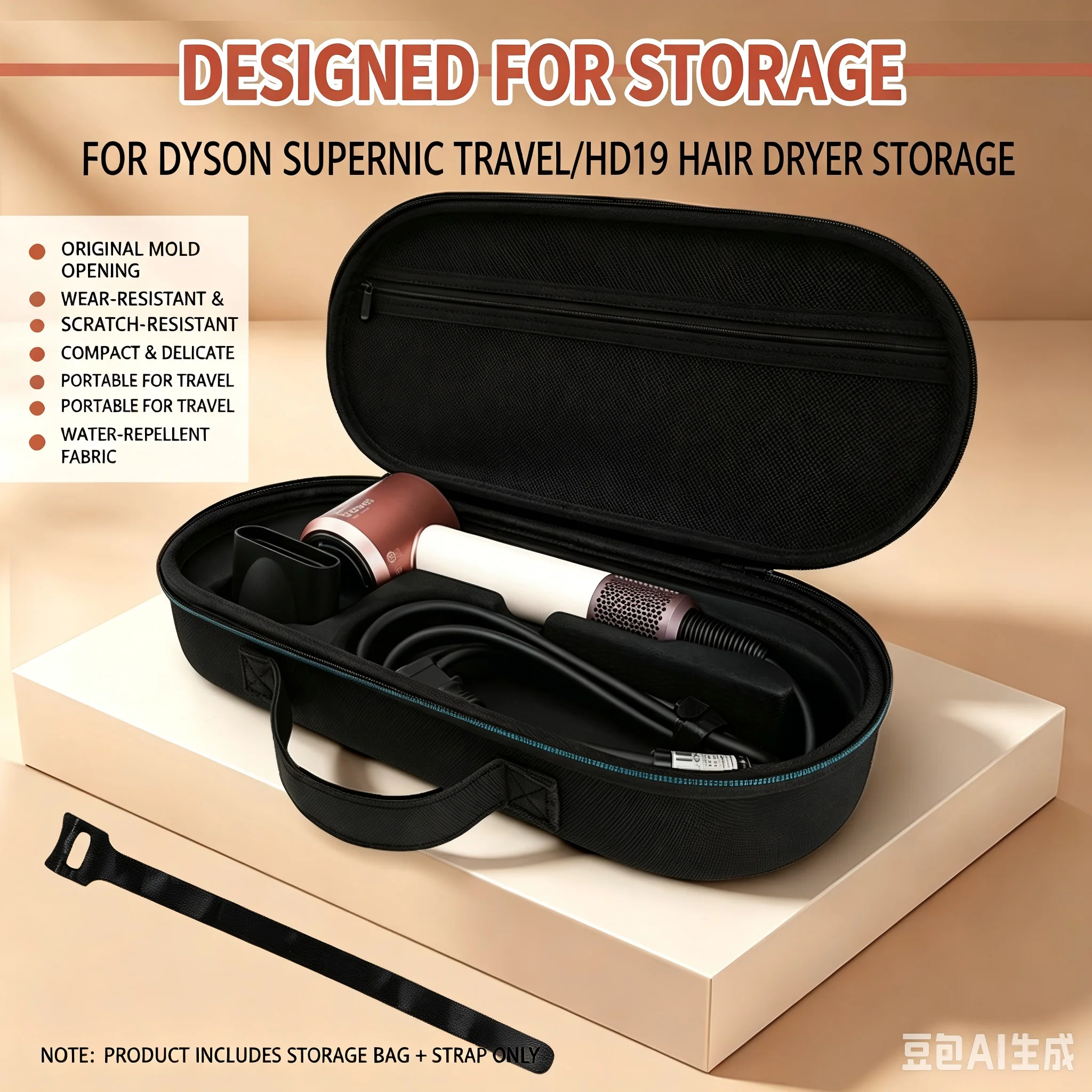 

Hard Storage Case for Dyson Supernic Travel HD19 Hair Dryer Portable Shockproof Waterproof Travel Carrying Bag with Mesh Pocket