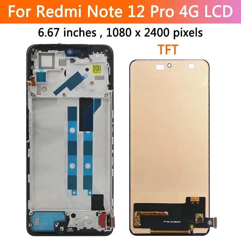 6.67\'\' AMOLED For Xiaomi Redmi Note 12 Pro 4G LCD Display Touch Screen With Frame Digitizer Assembly 2209116AG 2209116AG Screen