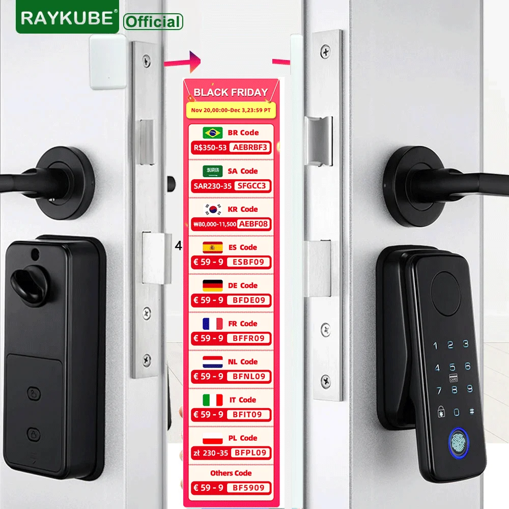 RAYKUBE N1 TT Lock Set di serrature automatiche intelligenti per impronte digitali con maniglia/sensore per porta APP sblocco remoto Facile
