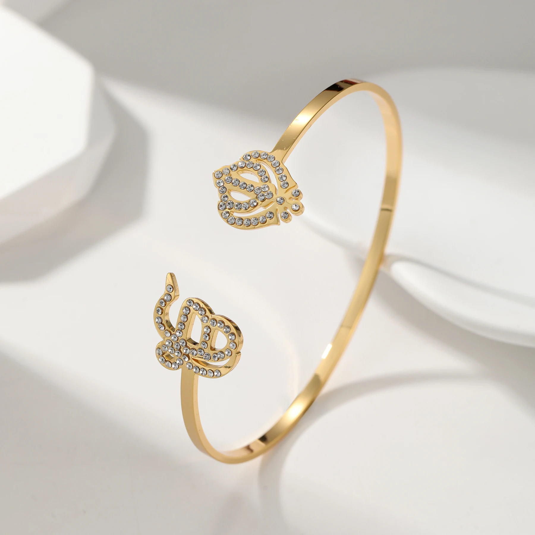 Ek Onkar Khanda Bracelet Cuff Bangles For Women Custom Diamond Bracelet Open Stainless Steel Bracelets Gift For Her
