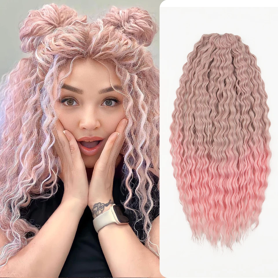 Ariel onda extensão do cabelo para as mulheres, cabelo crochê, torção onda de água, trança sintética, Ombre, loira, rosa, profunda onda trançando cabelo, 24"