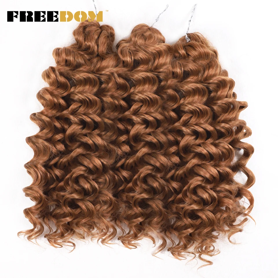 FREEDOM Synthetische Lockige Wellenförmige Flechthaarverlängerungen 12 Zoll Tiefgelocktes Flechthaar Ombre Braun Twist Häkellockenhaar – Detail 9