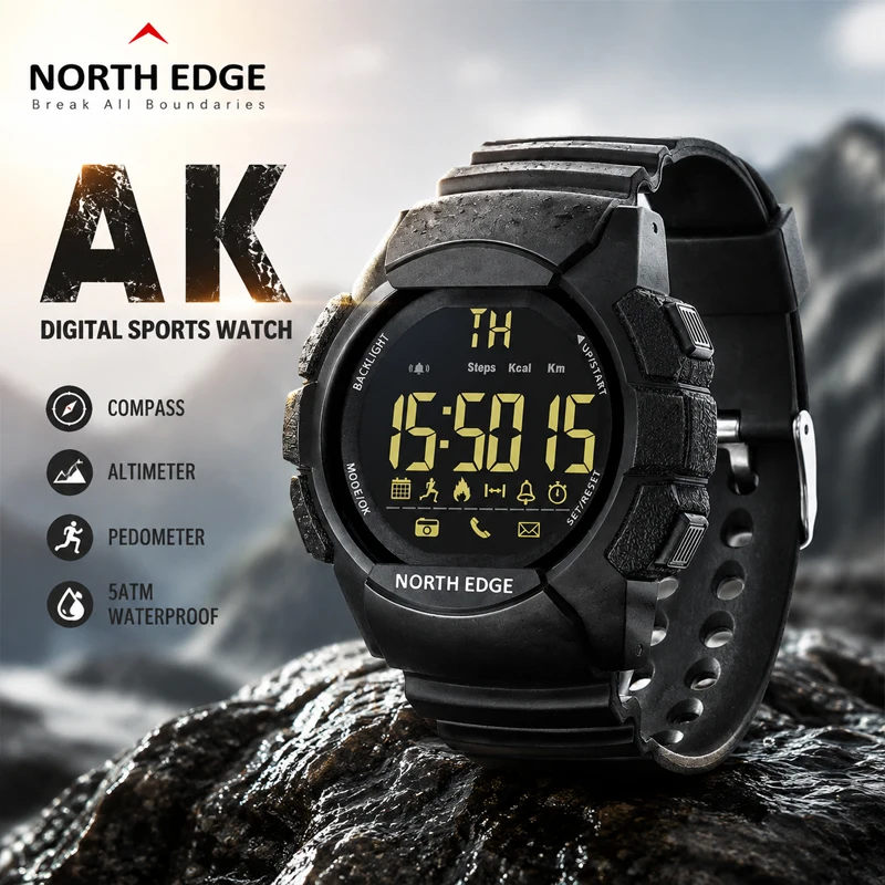 NORTH EDGE AK Watch Pedometer Calories Bluetooth Men Sports Watches Distance Detection Digital Watch Running Swimming Wristwatch