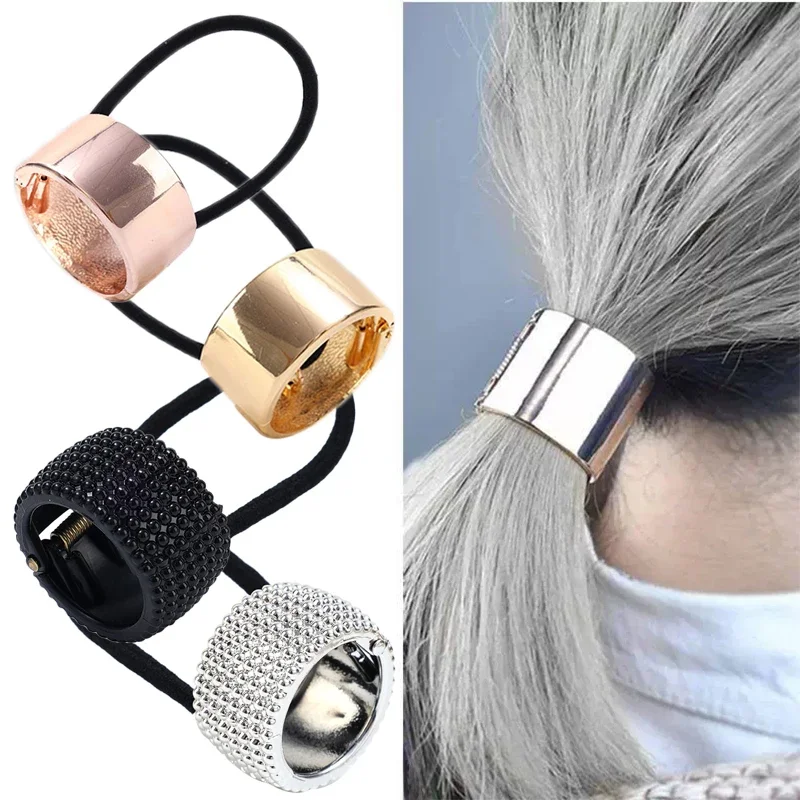 Kobiety w stylu Vintage metalowy uchwyt na kucyk klamra elastyczny klips gumka do włosów moda proste okrągłe gumki do włosów pierścionki nakrycia głowy akcesoria do włosów — zdjęcie 2