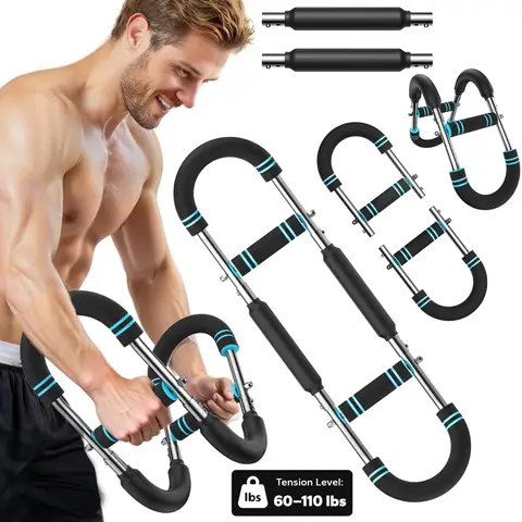 MERACH Twister Arm Exerciser 60-110 lbs Adjustable Resistance Portable Chest Expander Spring Bar for Home Gym Travel Full Body Portable Arm Shoulder Back Upper Body Workout Equipment Guide for Men & Women