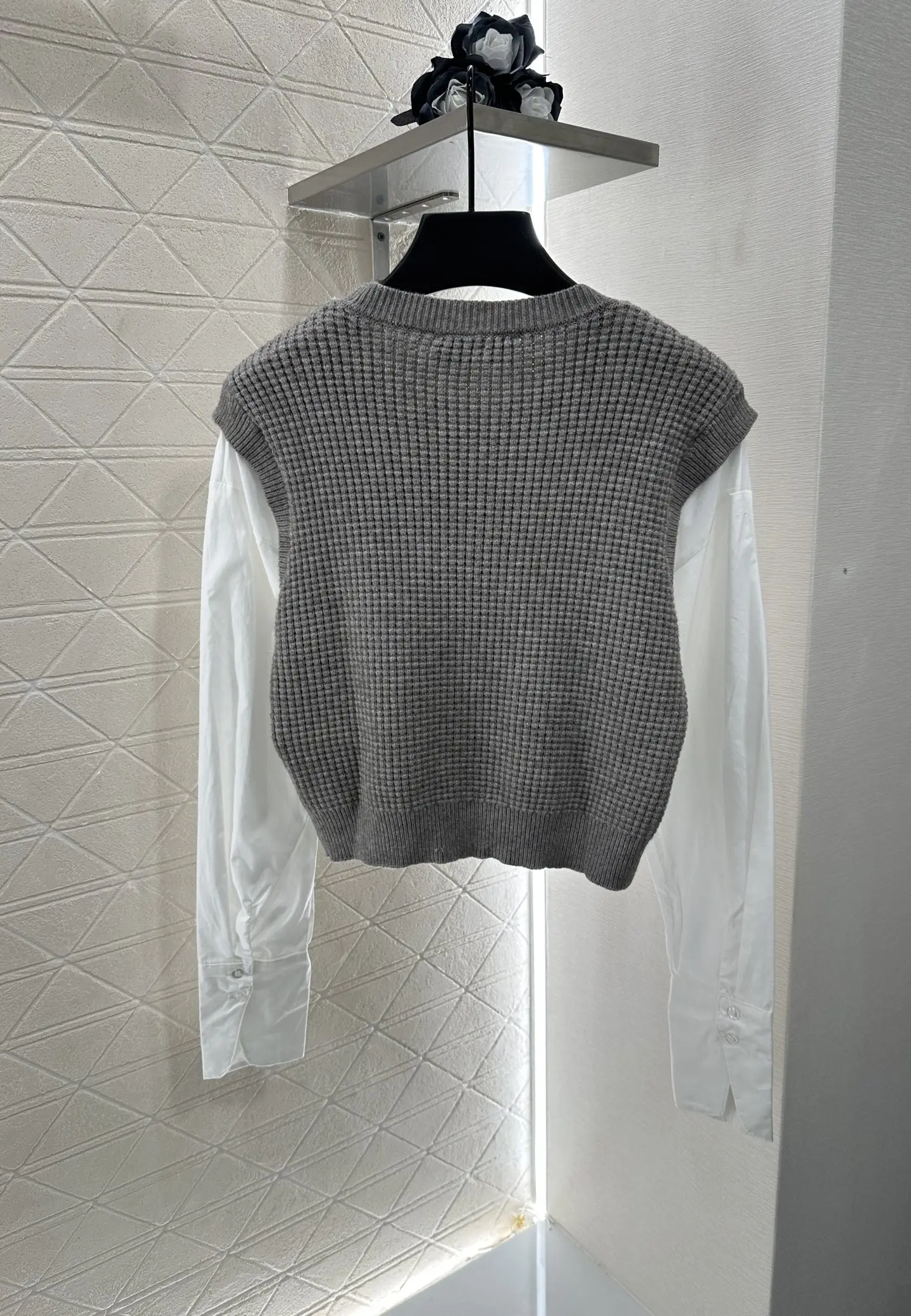 

2025 Fashion New Women's Clothing Wool Material Cotton Shirt Pullover Knitted Splicing Long Sleeve Top T-shirt