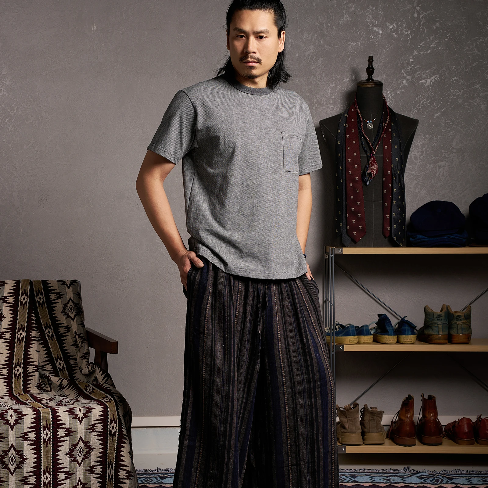 

Amekaji Летняя мужская футболка с короткими рукавами, мужская полосатая футболка с круглым вырезом, японская повседневная хлопковая футболка в стиле ретро