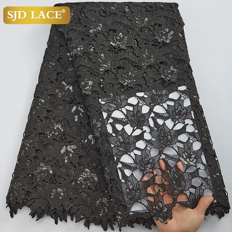 SJD LACE African Guipure Lace Fabric with Sequins 2024 High Quality Nigerian French Cord Lace Fabric for Wedding Dress Sew A2928