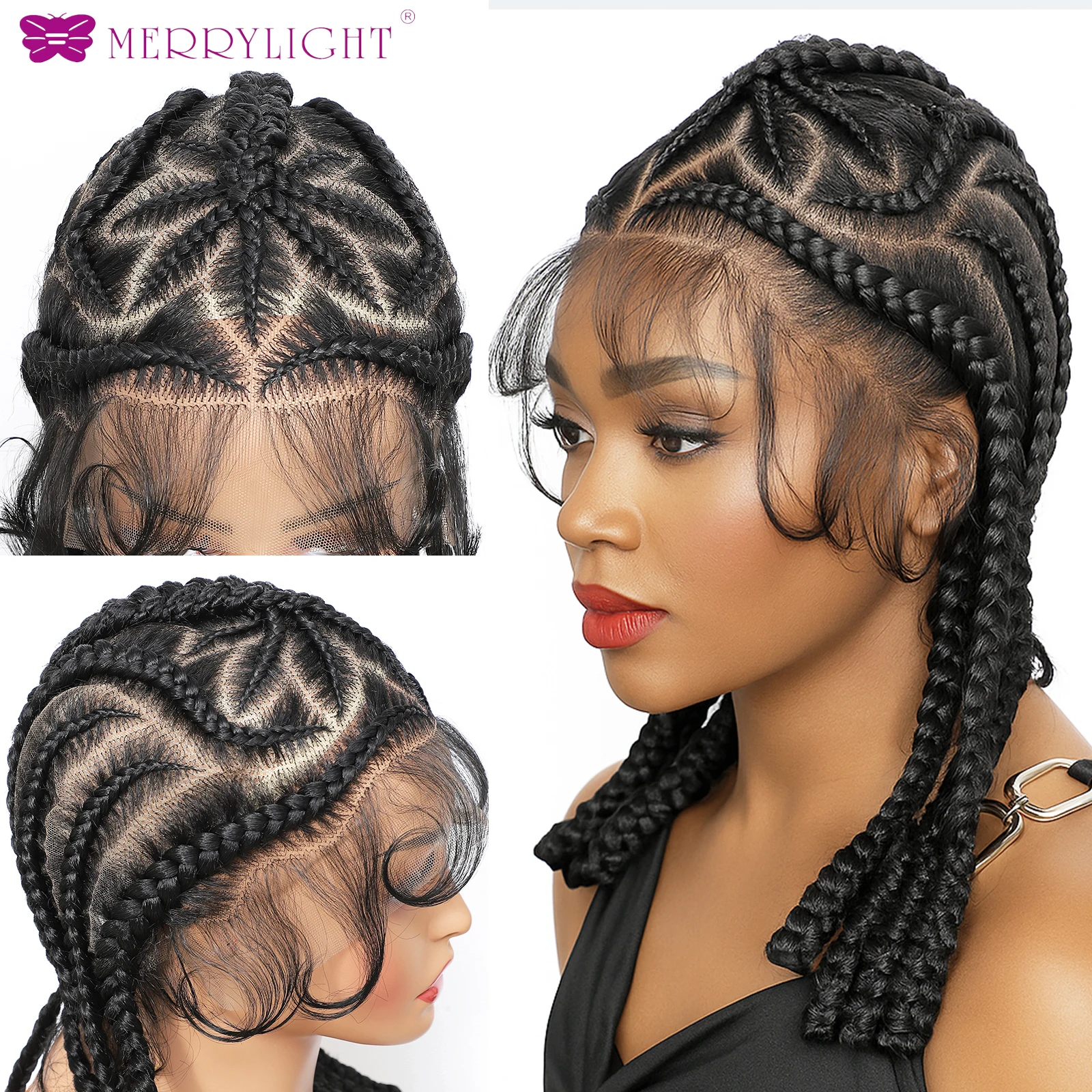 Perruque tressée Cornrow de 12 pouces, tresses frontales en dentelle sans nœuds, perruques synthétiques tressées en dentelle complète avec cheveux de bébé pour femmes noires