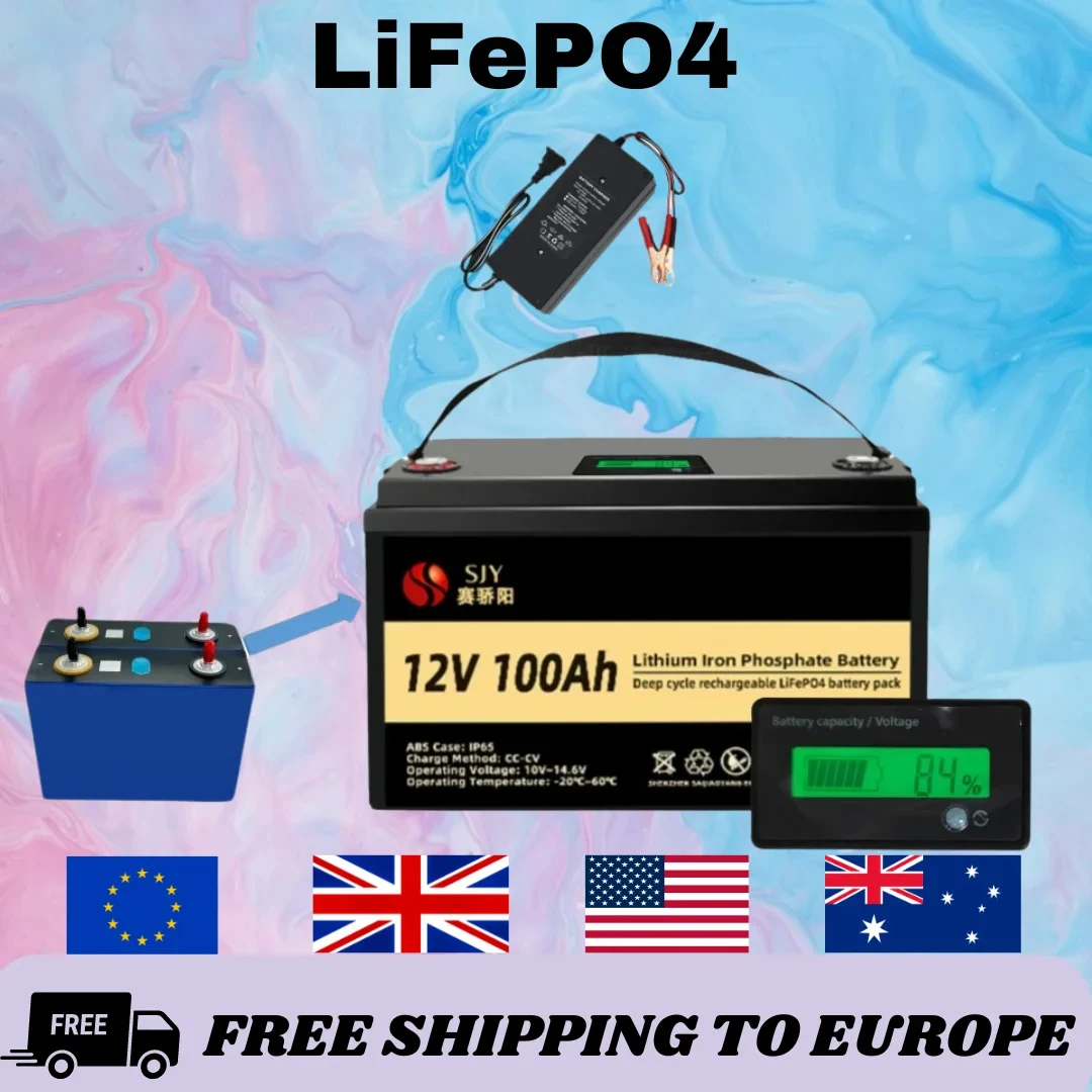 LiFePO4 Bateria, Fosfato de Ferro De Lítio para Motores de Propulsão Elétrica Marinha, Sistema Solar, 12V, 24V, 48V, 100Ah