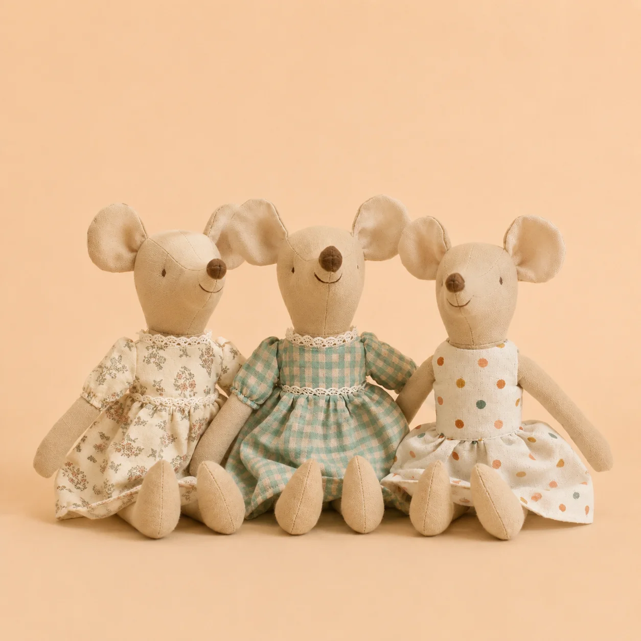 Cotton Linen Dress Up Mouse Plush Doll Family Cute Cloth Mouse Stuffed Toy Kids Play Gift