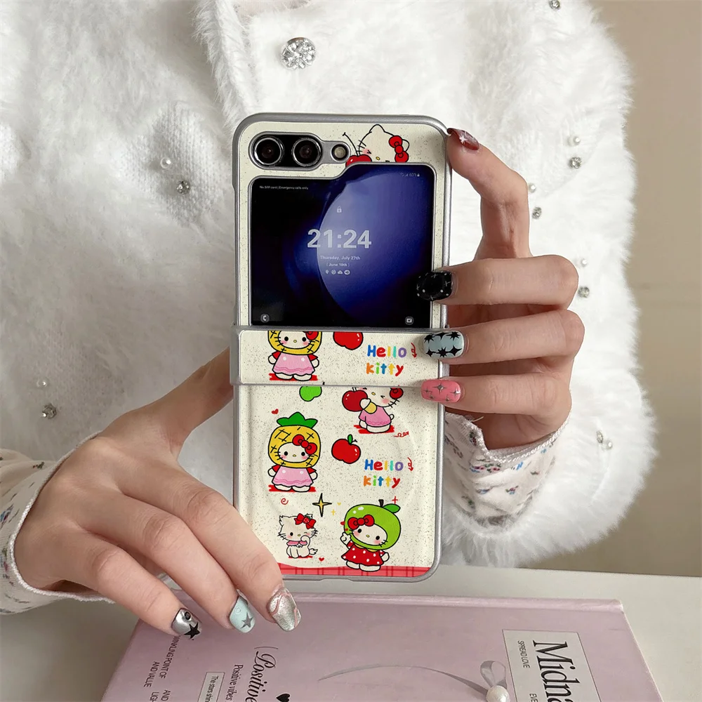 

INS Cute Apple HelloKitty PU Leather Case Suitable for Samsung Galaxy Z Flip 7/6/5/4 Flip 5 Flip 6 Flip 4 Fro Magnetic Edition