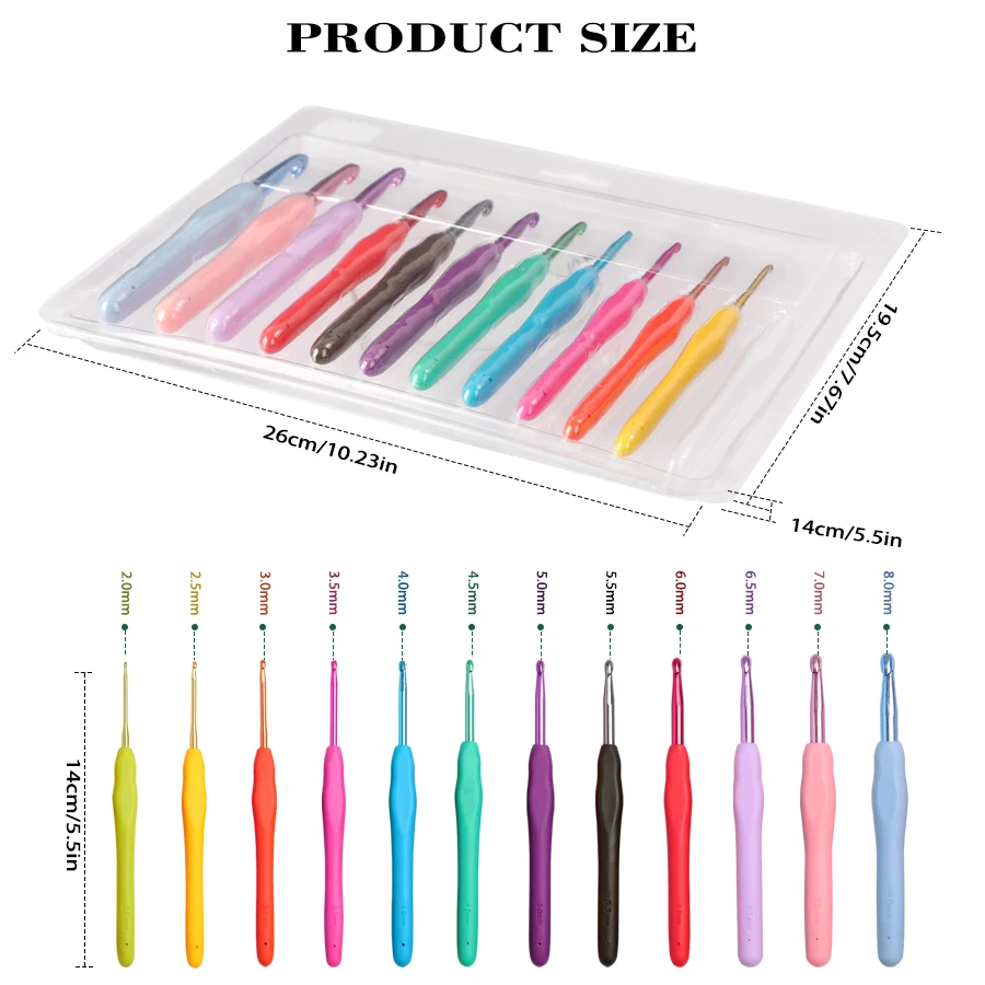 

12 Pieces/Set Colorful Hook-Head Aluminum Oxide Crochet Hooks with TPR Soft Handles - DIY Scarf Crocheting Tool Set