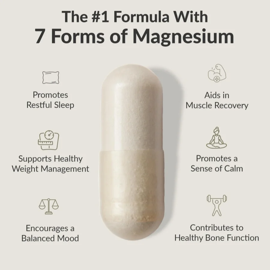 BIOptimizers Magnesium Breakthrough Supplement 4.0-7 Forms of Mg: Glycinate, Malate, Citrate, and More - Natural Support for Sleep and Cognitive Function - 60 Capsules- Calming Vitamins Complex