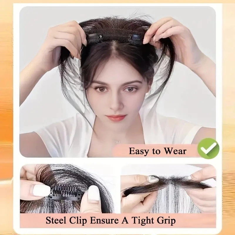 Natural Human Hair Clip-In Bangs,Hairline Replacement Lanugo Bangs Hand Woven Hair Bangs With Sideburns Clip In Hair Extensions