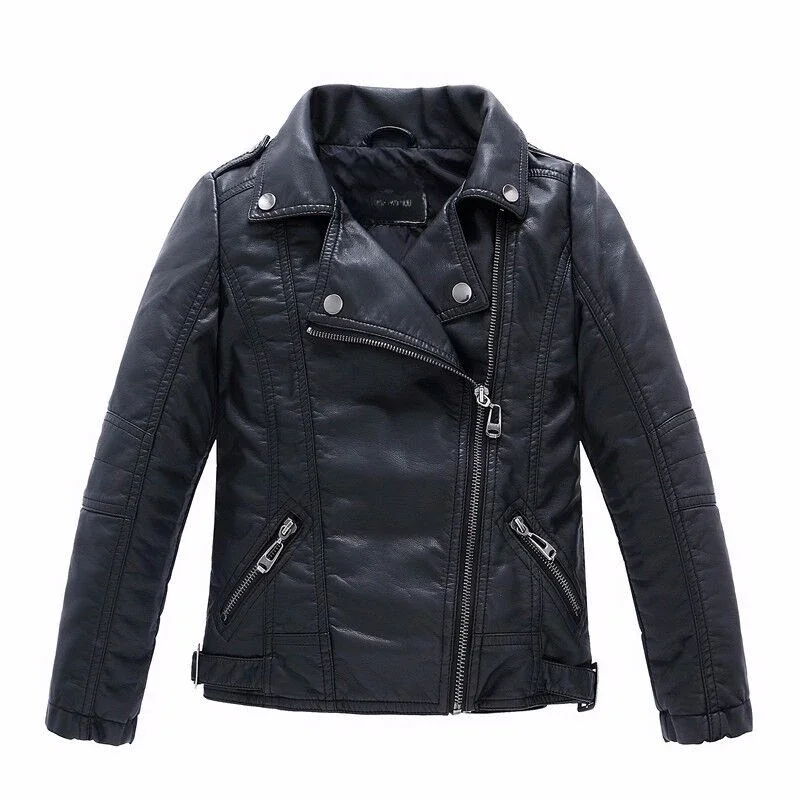 Brand Fashion Classic Girls Boys Black Motorcycle Leather Jackets Child Coat For Spring Autumn 2-14 Years