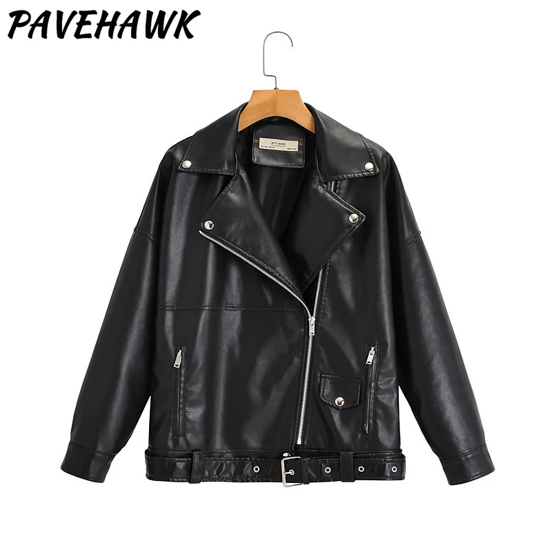 Women Vintage Pu Leather Jackets Lapel Zipper Loose Streetwear Motorcycle Coats Autumn Winter Thick Warm Casual Punk Outwear