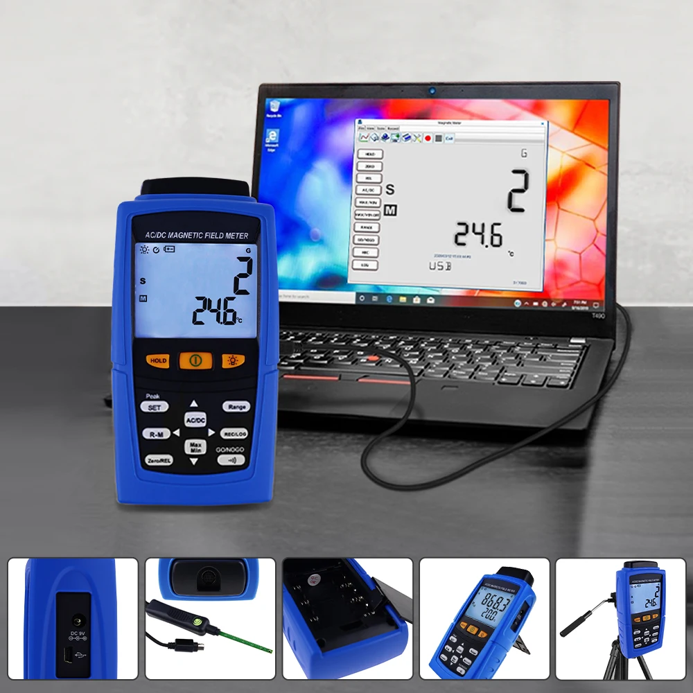 Handheld Digital Tesla Meter AC/DC Gaussmeter 3000mT High Precision Magnetic Field Detector with USB Software N/S Polarity