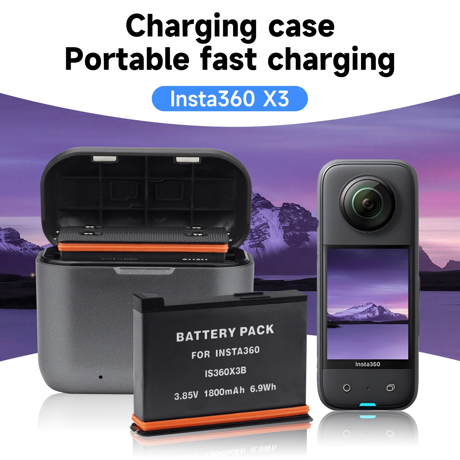 Insta360 X3 Battery+LED 2-Slots Fast Charging Box with Type-C Port For Insta360 One X3 Battery IS360X3B Insta 360 X3 Camera