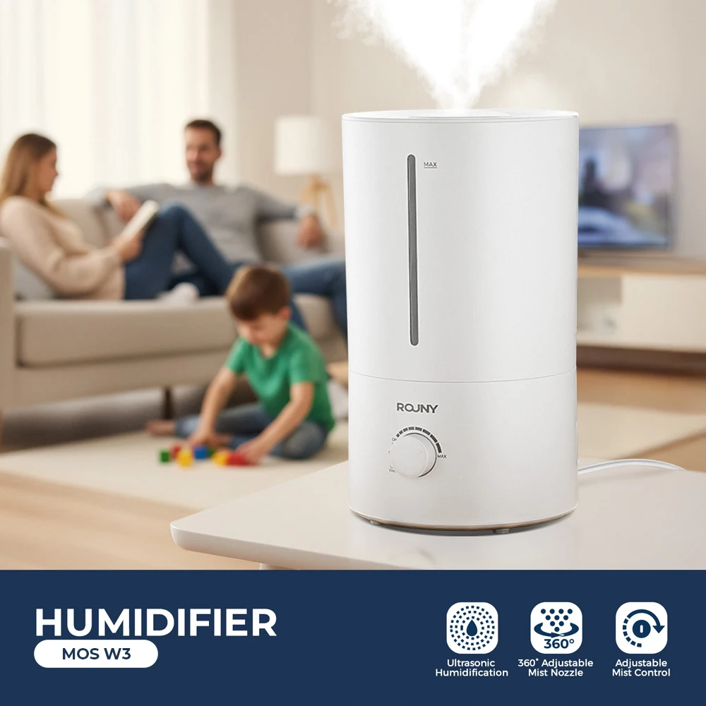 Humidificateur d'air ultrasonique ROUNY 4L, sans BPA, 360 °   Buse de brouillard, arrêt automatique à faible eau, autonomie 27h, chambre à coucher, grande pièce, blanc